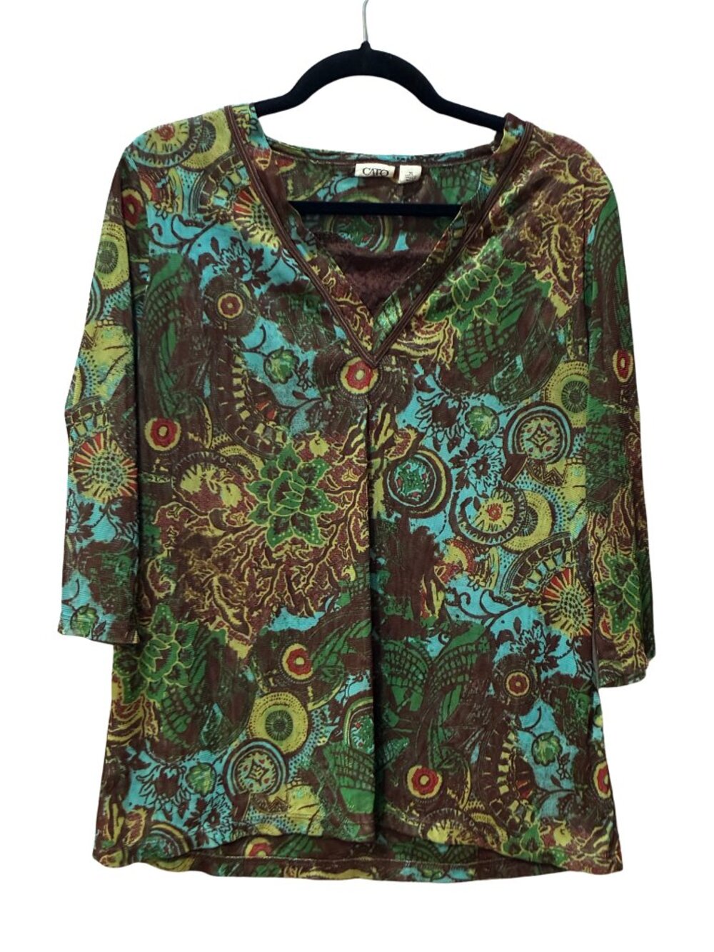 Cato Whimsigoth Paisley Abstract Blouse Woodland Psychedelic Boho V-Neck XL Top